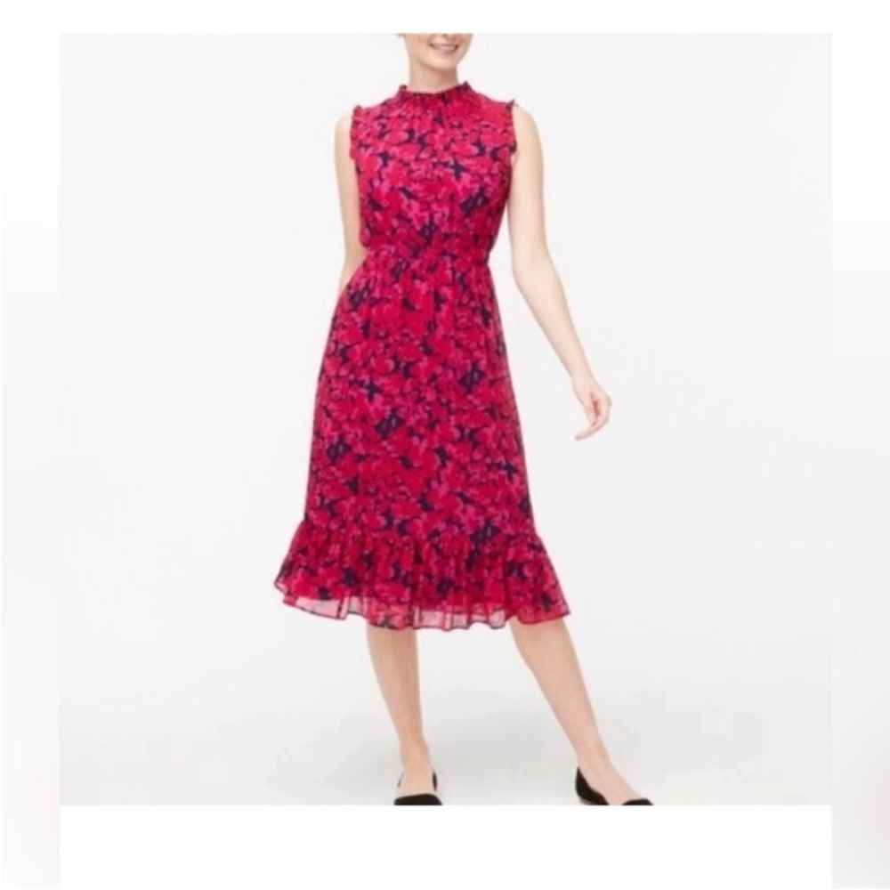 J. Crew Sleeveless Summer Dress Magenta Navy Blue smocked-neck midi dress size 6